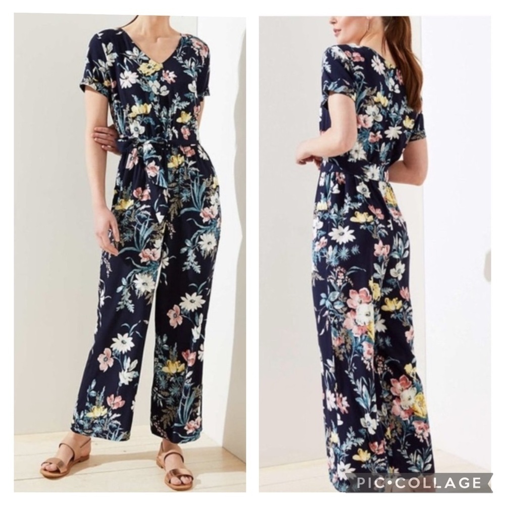 Ann Taylor Loft Wide Leg Floral V-Neck Romper Jumpsuit Women’s size 4